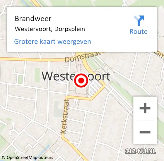 Locatie op kaart van de 112 melding: Brandweer Westervoort, Dorpsplein op 29 september 2023 14:54