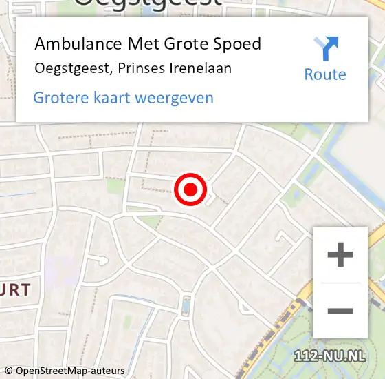 Locatie op kaart van de 112 melding: Ambulance Met Grote Spoed Naar Oegstgeest, Prinses Irenelaan op 29 september 2023 15:54