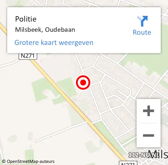 Locatie op kaart van de 112 melding: Politie Milsbeek, Oudebaan op 29 september 2023 17:18