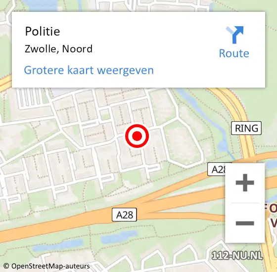 Locatie op kaart van de 112 melding: Politie Zwolle, Noord op 29 september 2023 17:36