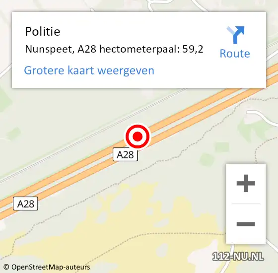Locatie op kaart van de 112 melding: Politie Nunspeet, A28 hectometerpaal: 59,2 op 29 september 2023 17:52