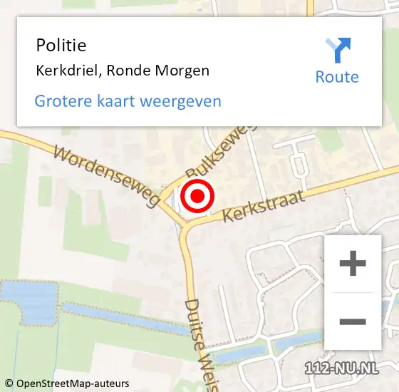 Locatie op kaart van de 112 melding: Politie Kerkdriel, Ronde Morgen op 29 september 2023 19:22
