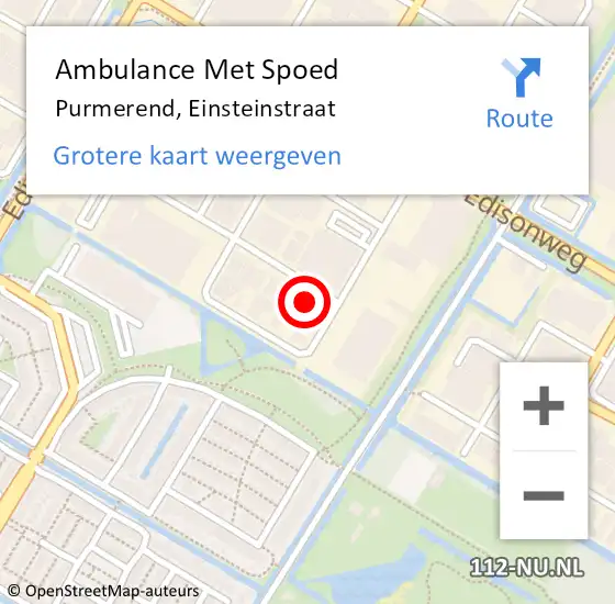 Locatie op kaart van de 112 melding: Ambulance Met Spoed Naar Purmerend, Einsteinstraat op 29 september 2023 20:25