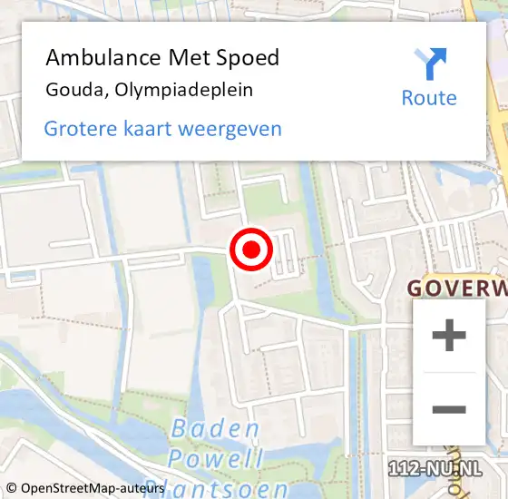 Locatie op kaart van de 112 melding: Ambulance Met Spoed Naar Gouda, Olympiadeplein op 29 september 2023 22:09