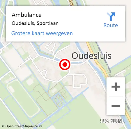 Locatie op kaart van de 112 melding: Ambulance Oudesluis, Sportlaan op 30 september 2023 00:02