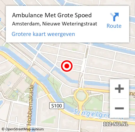 Locatie op kaart van de 112 melding: Ambulance Met Grote Spoed Naar Amsterdam, Nieuwe Weteringstraat op 30 september 2023 03:11