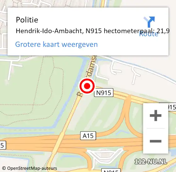Locatie op kaart van de 112 melding: Politie Hendrik-Ido-Ambacht, N915 hectometerpaal: 21,9 op 30 september 2023 10:31