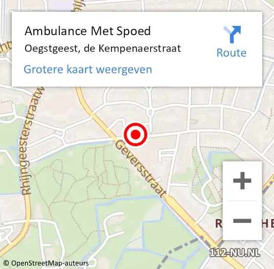Locatie op kaart van de 112 melding: Ambulance Met Spoed Naar Oegstgeest, de Kempenaerstraat op 30 september 2023 11:30