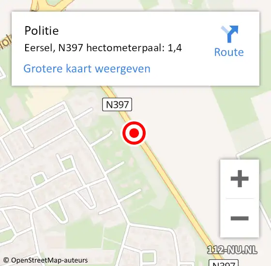 Locatie op kaart van de 112 melding: Politie Eersel, N397 hectometerpaal: 1,4 op 30 september 2023 14:32