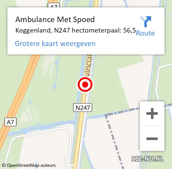 Locatie op kaart van de 112 melding: Ambulance Met Spoed Naar Koggenland, N247 hectometerpaal: 56,5 op 30 september 2023 14:55