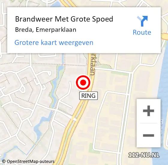 Locatie op kaart van de 112 melding: Brandweer Met Grote Spoed Naar Breda, Emerparklaan op 30 september 2023 16:59