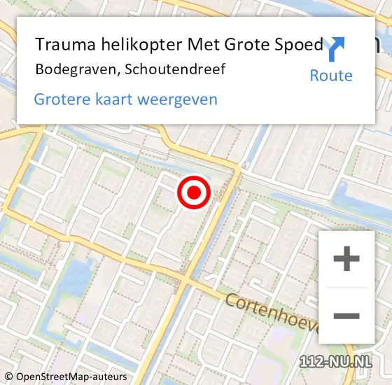 Locatie op kaart van de 112 melding: Trauma helikopter Met Grote Spoed Naar Bodegraven, Schoutendreef op 30 september 2023 17:49