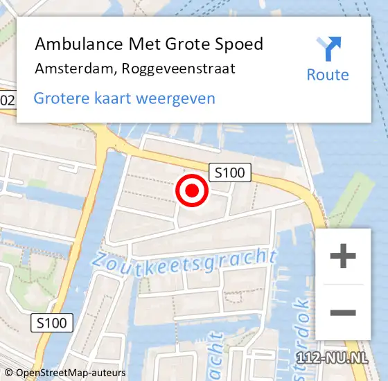 Locatie op kaart van de 112 melding: Ambulance Met Grote Spoed Naar Amsterdam, Roggeveenstraat op 30 september 2023 19:26