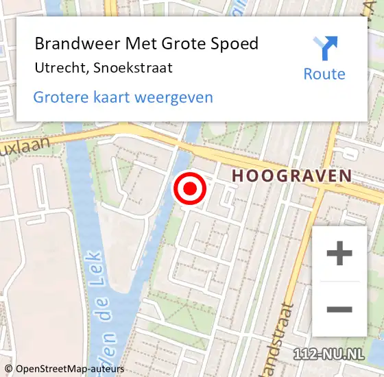 Locatie op kaart van de 112 melding: Brandweer Met Grote Spoed Naar Utrecht, Snoekstraat op 30 september 2023 19:30