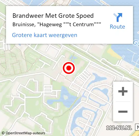 Locatie op kaart van de 112 melding: Brandweer Met Grote Spoed Naar Bruinisse, "Hageweg ""'t Centrum""" op 30 september 2023 19:33