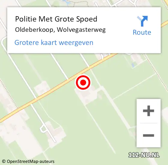 Locatie op kaart van de 112 melding: Politie Met Grote Spoed Naar Oldeberkoop, Wolvegasterweg op 30 september 2023 20:13