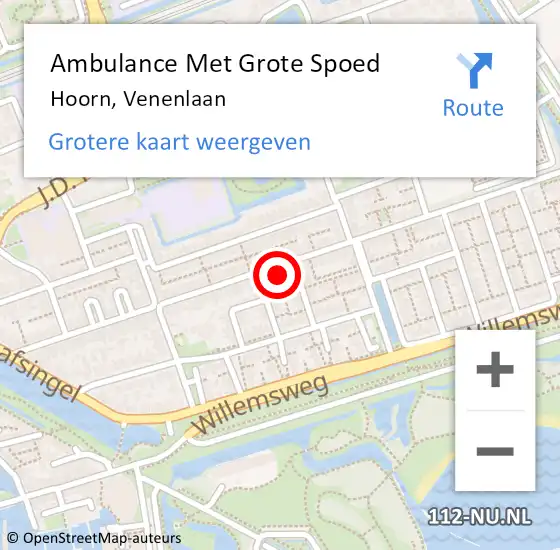 Locatie op kaart van de 112 melding: Ambulance Met Grote Spoed Naar Hoorn, Venenlaan op 30 september 2023 20:30