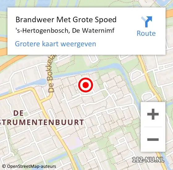 Locatie op kaart van de 112 melding: Brandweer Met Grote Spoed Naar 's-Hertogenbosch, De Waternimf op 30 september 2023 21:11