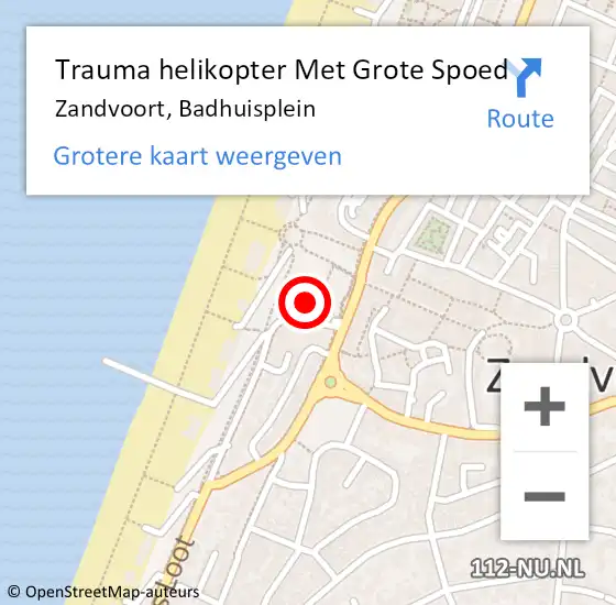 Locatie op kaart van de 112 melding: Trauma helikopter Met Grote Spoed Naar Zandvoort, Badhuisplein op 30 september 2023 23:49