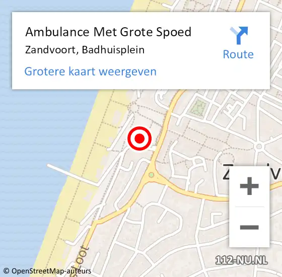 Locatie op kaart van de 112 melding: Ambulance Met Grote Spoed Naar Zandvoort, Badhuisplein op 30 september 2023 23:49