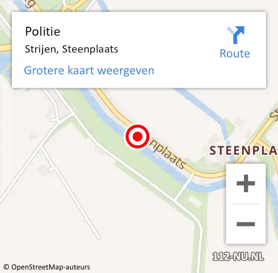 Locatie op kaart van de 112 melding: Politie Strijen, Steenplaats op 1 oktober 2023 00:55