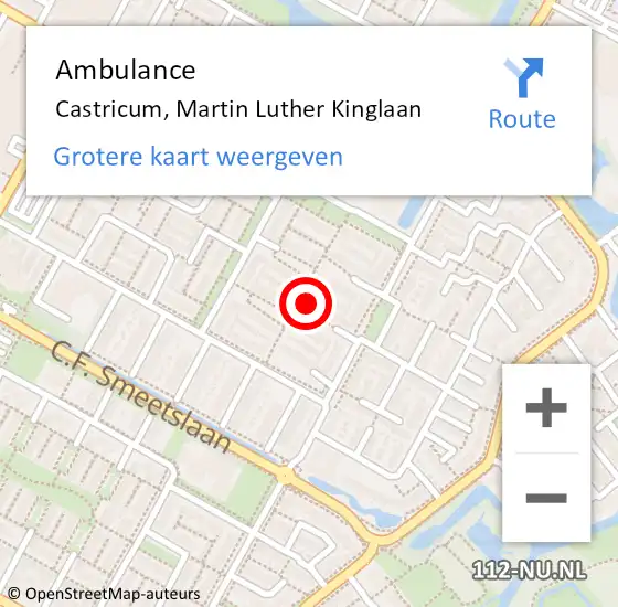 Locatie op kaart van de 112 melding: Ambulance Castricum, Martin Luther Kinglaan op 1 oktober 2023 01:02