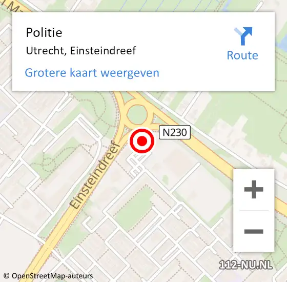 Locatie op kaart van de 112 melding: Politie Utrecht, Einsteindreef op 1 oktober 2023 04:20