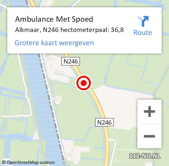 Locatie op kaart van de 112 melding: Ambulance Met Spoed Naar Alkmaar, N246 hectometerpaal: 36,8 op 1 oktober 2023 04:44