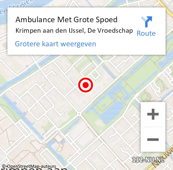 Locatie op kaart van de 112 melding: Ambulance Met Grote Spoed Naar Krimpen aan den IJssel, De Vroedschap op 1 oktober 2023 06:41