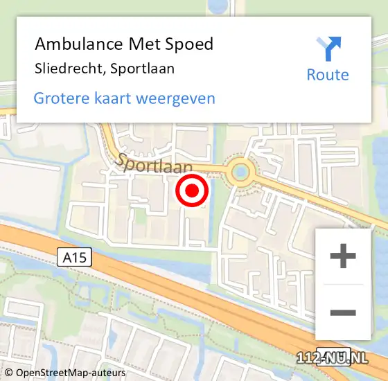 Locatie op kaart van de 112 melding: Ambulance Met Spoed Naar Sliedrecht, Sportlaan op 1 oktober 2023 11:22