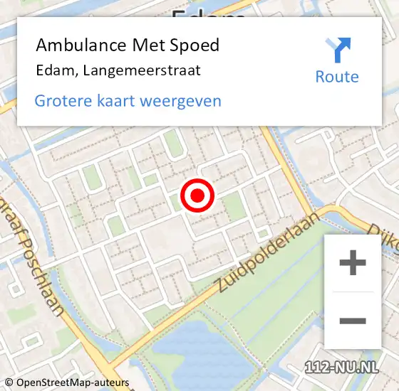 Locatie op kaart van de 112 melding: Ambulance Met Spoed Naar Edam, Langemeerstraat op 1 oktober 2023 13:08