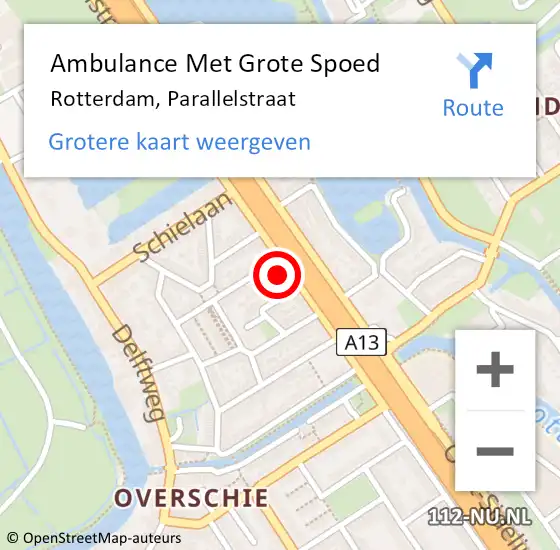 Locatie op kaart van de 112 melding: Ambulance Met Grote Spoed Naar Rotterdam, Parallelstraat op 1 oktober 2023 14:24
