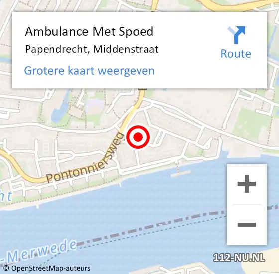 Locatie op kaart van de 112 melding: Ambulance Met Spoed Naar Papendrecht, Middenstraat op 1 oktober 2023 14:27
