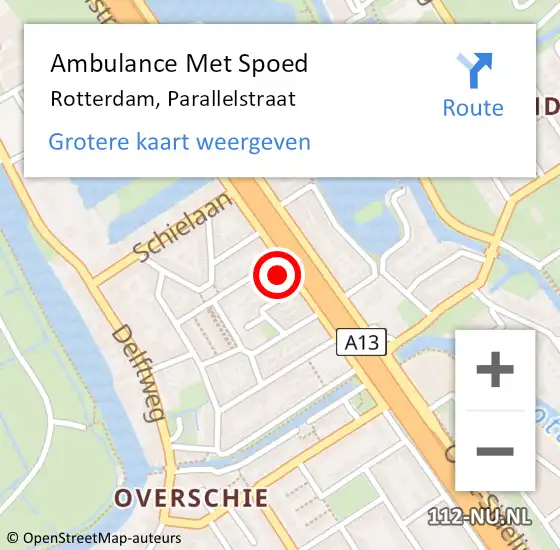 Locatie op kaart van de 112 melding: Ambulance Met Spoed Naar Rotterdam, Parallelstraat op 1 oktober 2023 15:03