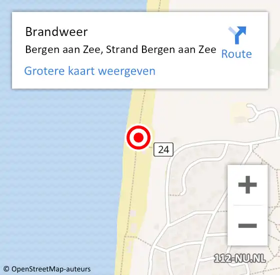 Locatie op kaart van de 112 melding: Brandweer Bergen aan Zee, Strand Bergen aan Zee op 1 oktober 2023 16:08