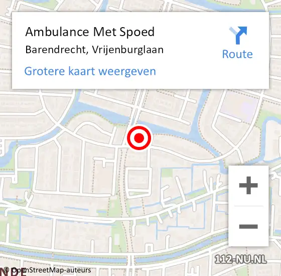 Locatie op kaart van de 112 melding: Ambulance Met Spoed Naar Barendrecht, Vrijenburglaan op 1 oktober 2023 16:11