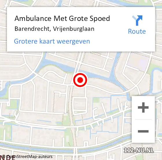 Locatie op kaart van de 112 melding: Ambulance Met Grote Spoed Naar Barendrecht, Vrijenburglaan op 1 oktober 2023 16:31