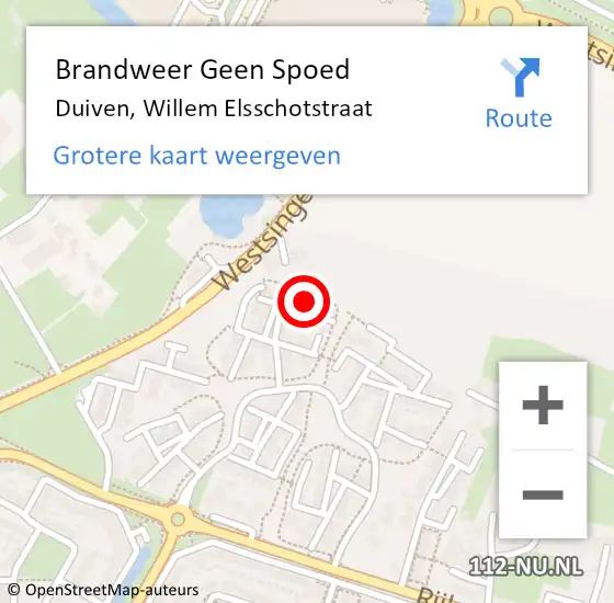 Locatie op kaart van de 112 melding: Brandweer Geen Spoed Naar Duiven, Willem Elsschotstraat op 1 oktober 2023 17:08
