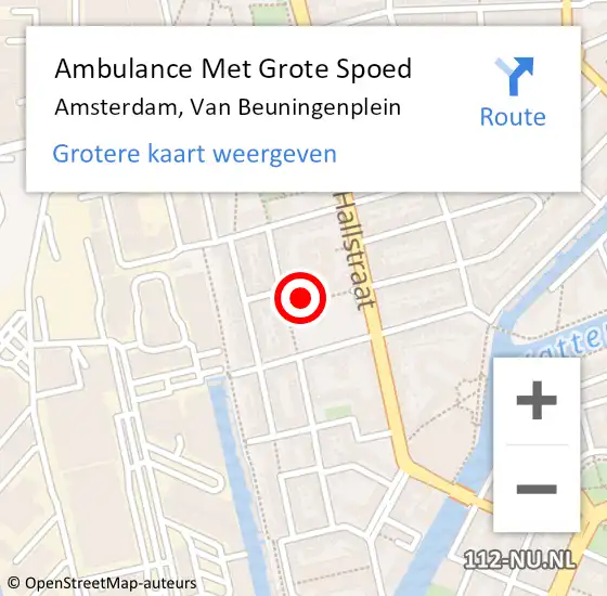 Locatie op kaart van de 112 melding: Ambulance Met Grote Spoed Naar Amsterdam, Van Beuningenplein op 1 oktober 2023 17:11