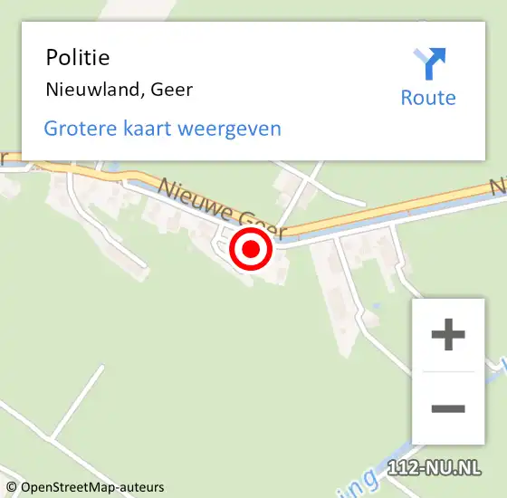 Locatie op kaart van de 112 melding: Politie Nieuwland, Geer op 1 oktober 2023 18:14