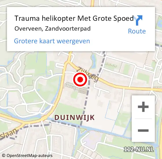 Locatie op kaart van de 112 melding: Trauma helikopter Met Grote Spoed Naar Overveen, Zandvoorterpad op 1 oktober 2023 20:32