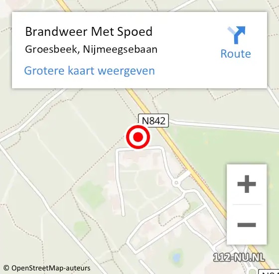 Locatie op kaart van de 112 melding: Brandweer Met Spoed Naar Groesbeek, Nijmeegsebaan op 1 oktober 2023 20:40