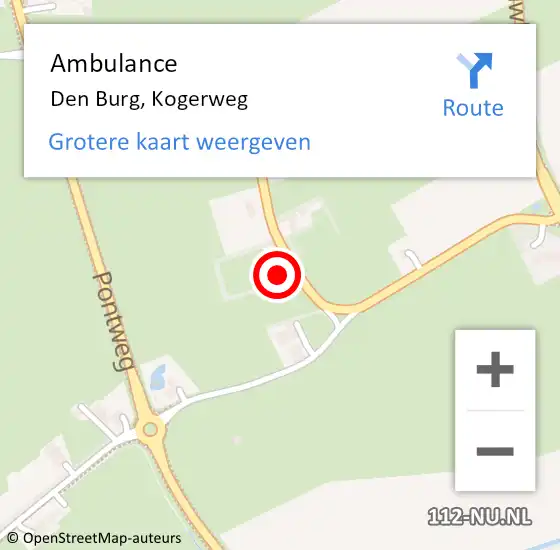 Locatie op kaart van de 112 melding: Ambulance Den Burg, Kogerweg op 1 oktober 2023 21:03