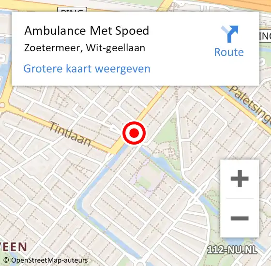 Locatie op kaart van de 112 melding: Ambulance Met Spoed Naar Zoetermeer, Wit-geellaan op 1 oktober 2023 21:42