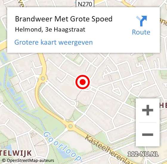 Locatie op kaart van de 112 melding: Brandweer Met Grote Spoed Naar Helmond, 3e Haagstraat op 2 oktober 2023 00:05