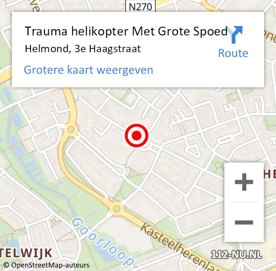 Locatie op kaart van de 112 melding: Trauma helikopter Met Grote Spoed Naar Helmond, 3e Haagstraat op 2 oktober 2023 00:07