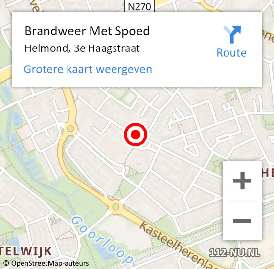 Locatie op kaart van de 112 melding: Brandweer Met Spoed Naar Helmond, 3e Haagstraat op 2 oktober 2023 00:12