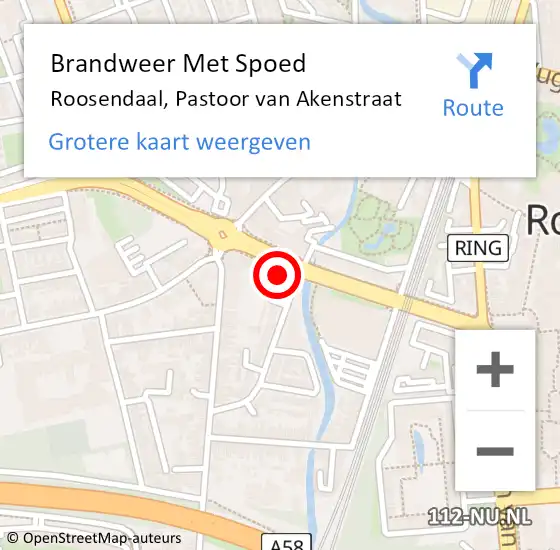 Locatie op kaart van de 112 melding: Brandweer Met Spoed Naar Roosendaal, Pastoor van Akenstraat op 2 oktober 2023 00:54