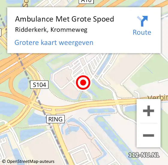 Locatie op kaart van de 112 melding: Ambulance Met Grote Spoed Naar Ridderkerk, Krommeweg op 2 oktober 2023 00:58