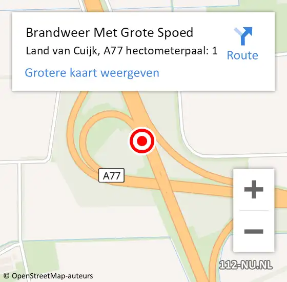 Locatie op kaart van de 112 melding: Brandweer Met Grote Spoed Naar Land van Cuijk, A77 hectometerpaal: 1 op 2 oktober 2023 04:52